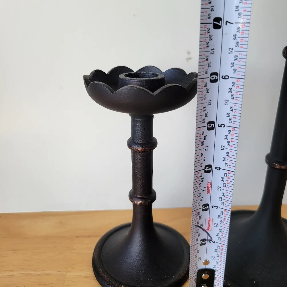 Crate And Barrel Elegant Black Candle Holder Set Of 2 Large And Small